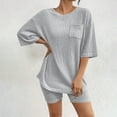 thumbnail image 5 of Women's 2 Piece Outfits Ribbed Knit Tracksuit Oversized Short Sleeve T-shirt Loose Biker Shorts Sets Loungewear Sweatsuits, 5 of 5