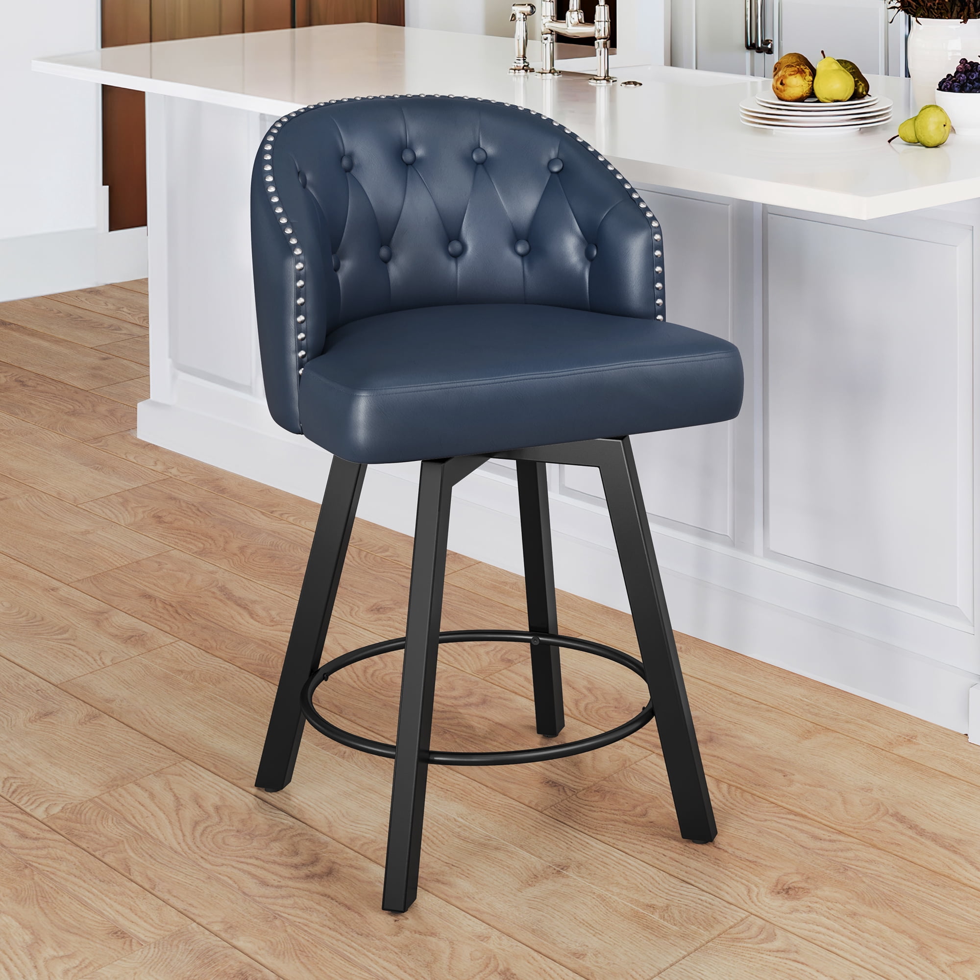Dycanpo 26''H Swivel Counter Height Bar Stools with Back Dining Chair for Home Kitchen, Dark Blue