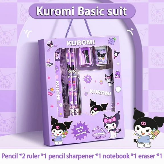 Sanrio 12PCS Kuromi Stationery Set Cinnamoroll My Melody Pencils Erasers Rulers Student  Supplies Study Stationery Gifts