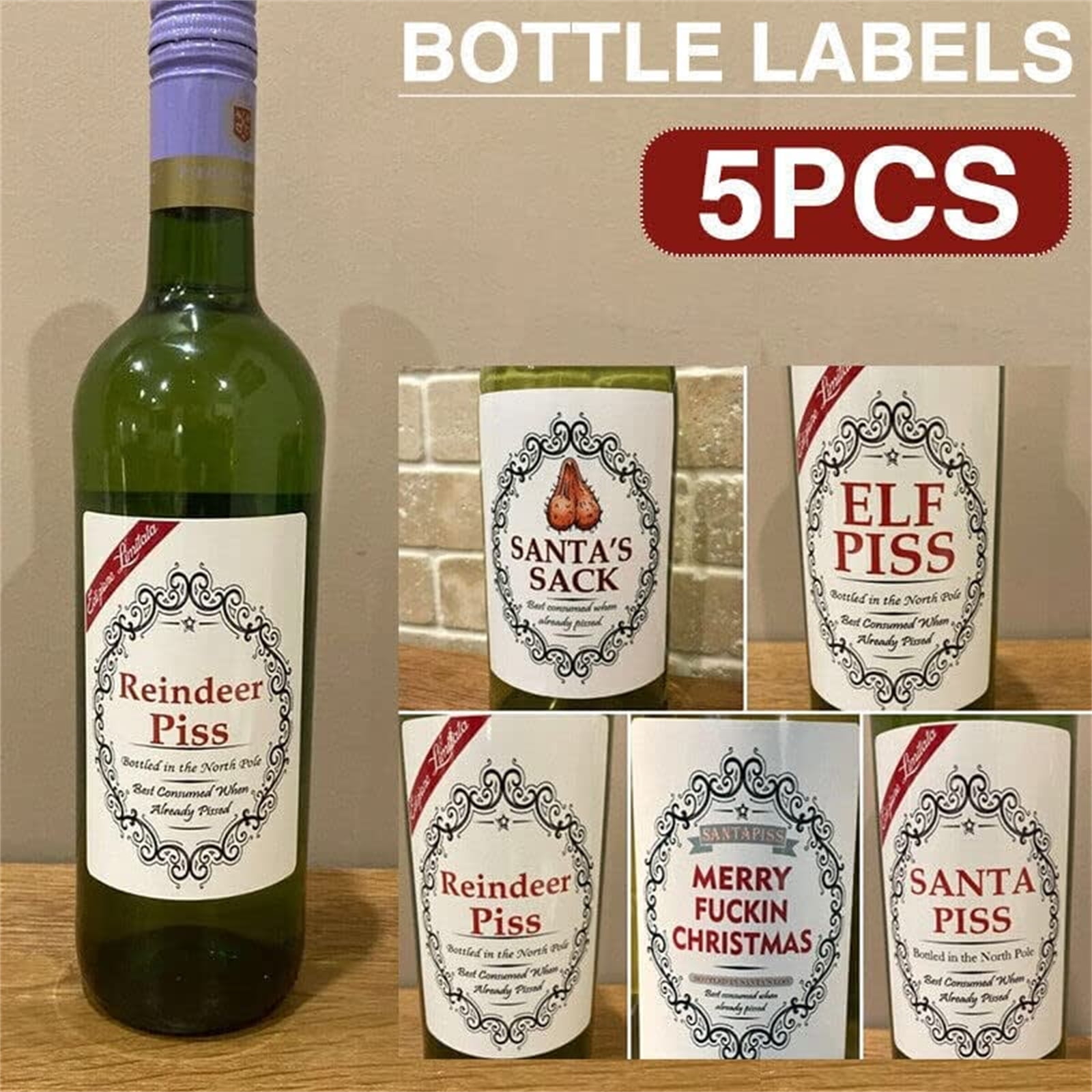 Christmas Funny Novelty Bottle Labels, Funny Joke Happily Wine Bottle Label,  Christmas Wine Bottle Labels, Personalized Wine Bottle Labels Party Bottle  Wrapper Labels Decal 