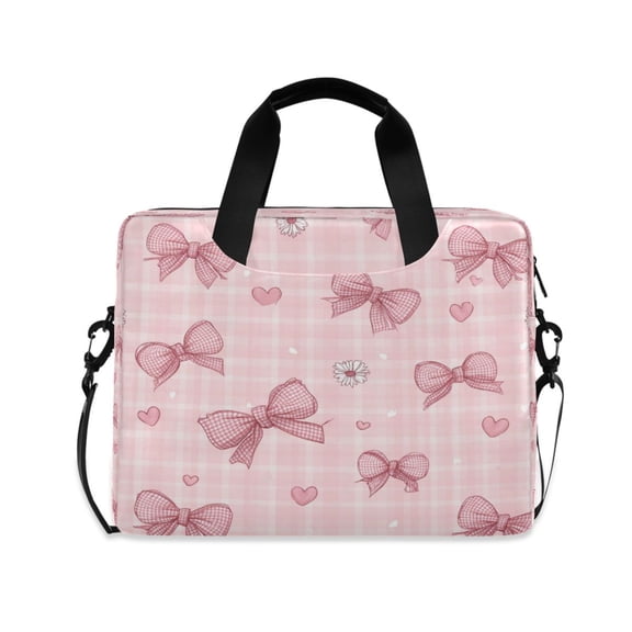 16" Laptop Briefcase for Work Travel Laptop Shoulder Bag Carrying Handbag Laptop Case Pink Plaid Bow