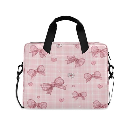 16" Laptop Briefcase for Work Travel Laptop Shoulder Bag Carrying Handbag Laptop Case Pink Plaid Bow