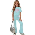 thumbnail image 5 of Amidoa Girls Summer 2 Piece Outfits Kids Print Short Sleeve and Pants Casual Clothing Sets Mint Green Size 14, 5 of 7