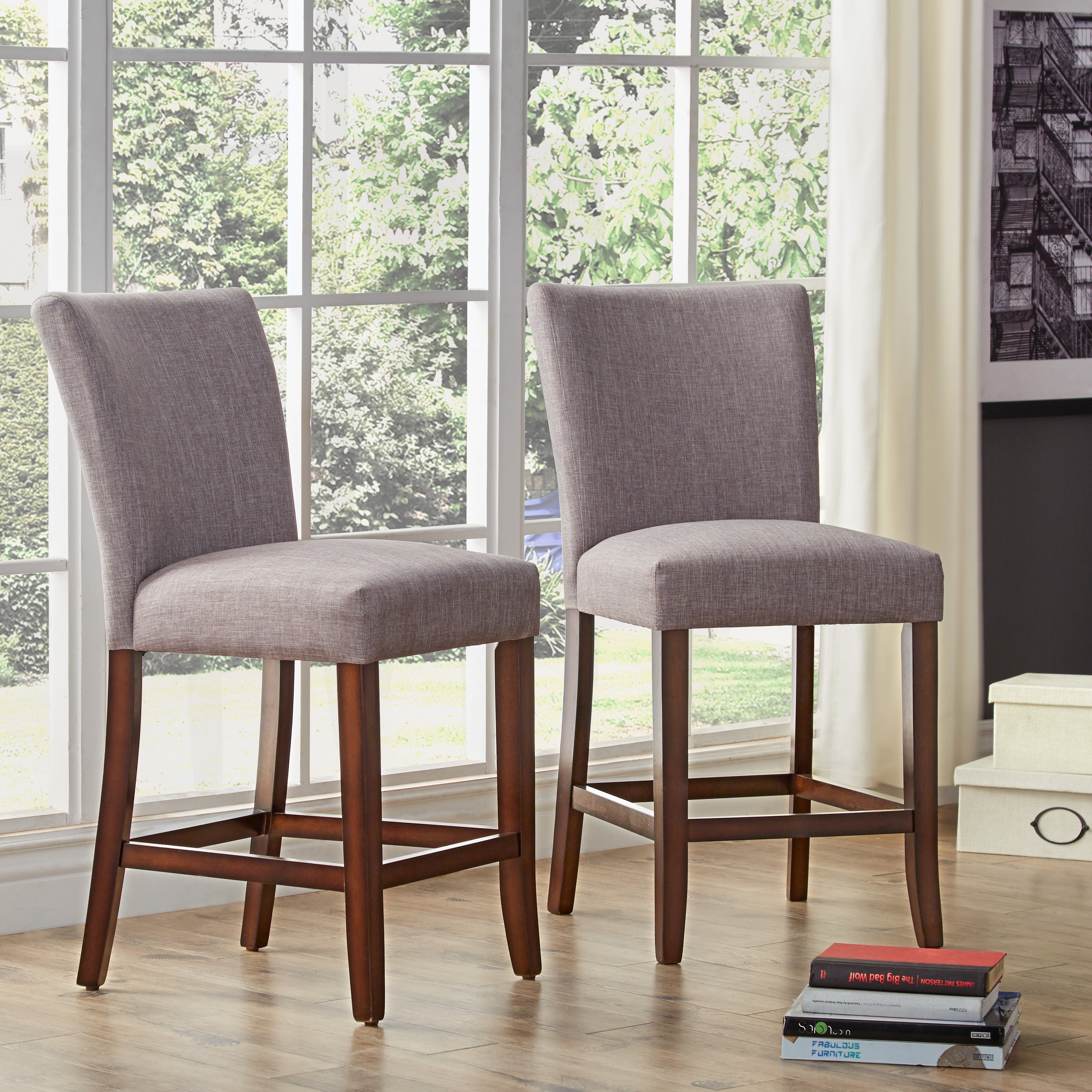 Chelsea Lane Counter Height Linen Dining Chairs, Set of 2, Gray
