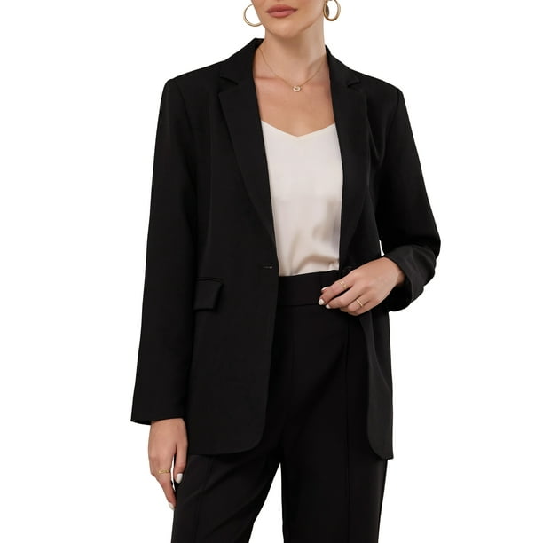 Blazers de una botonera INSPIRE CHIC para mujeres, chaquetas de traje de oficina de manga larga, tendencia 2025, XL, negras