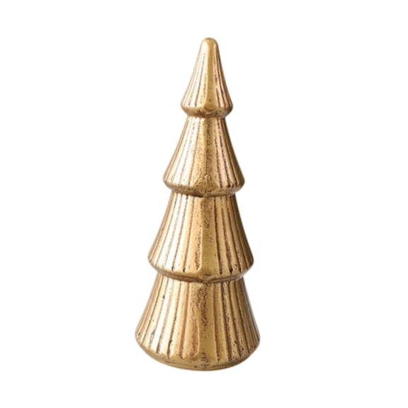 CoudarTitie Wooden Artificial Christmas Tree Christmas Decoration Figurine Small Tabletop Xmas Tree for Outdoor Mantel Window Shelf Party Gold 10x10x24cm