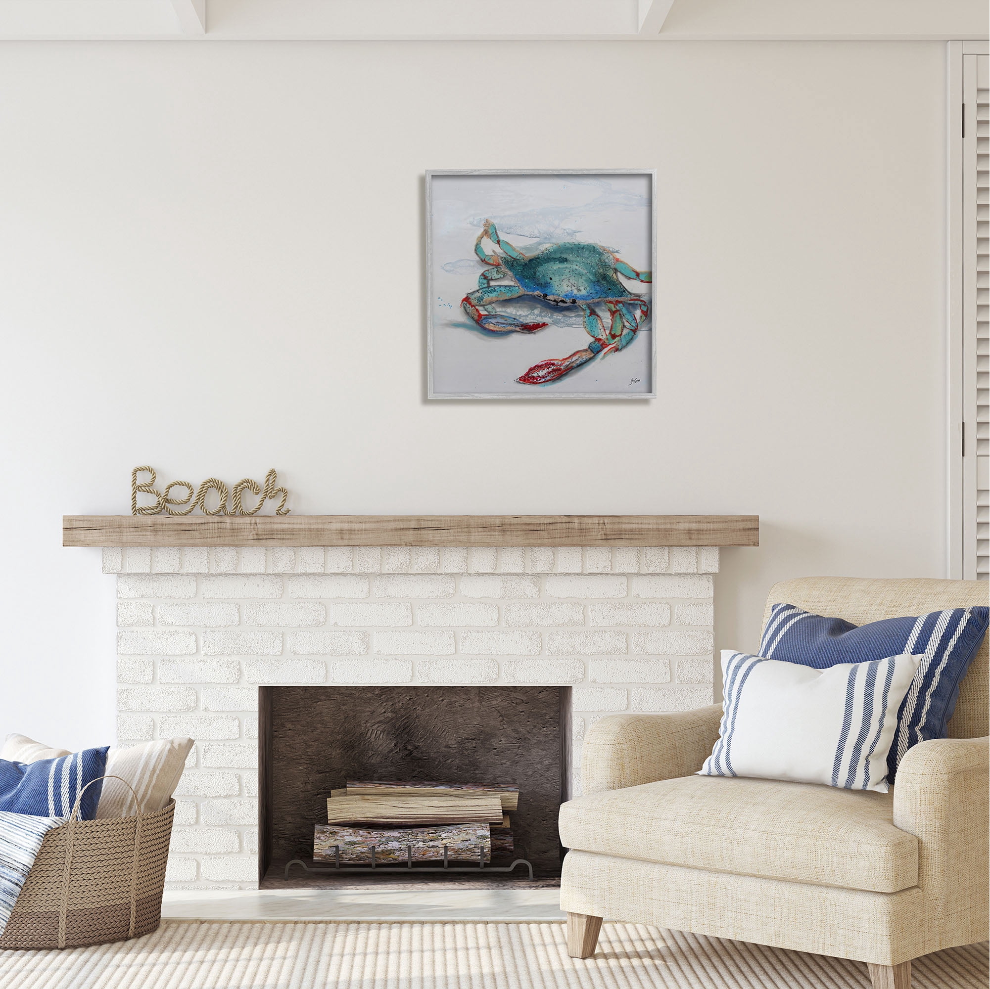 Stupell Industries Blue Crab Abstract Patterns Animals & Insects Painting Gray Framed Art Print Wall Art, 24 x 24