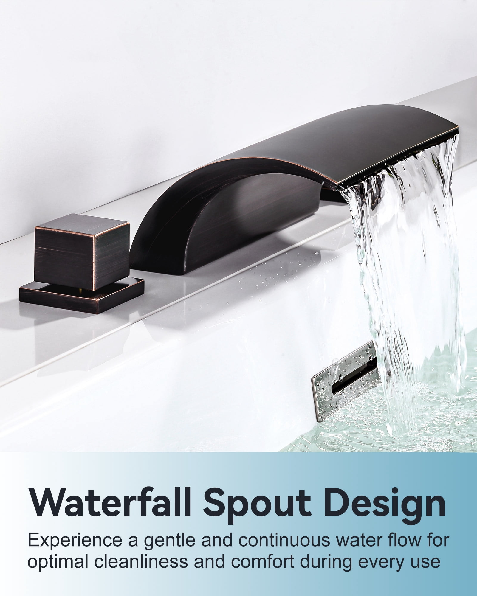 Wowow 2 Handle Waterfall Tub Faucet, Brass 3-Hole Bathtub Faucet, Oil Rubbed Bronze