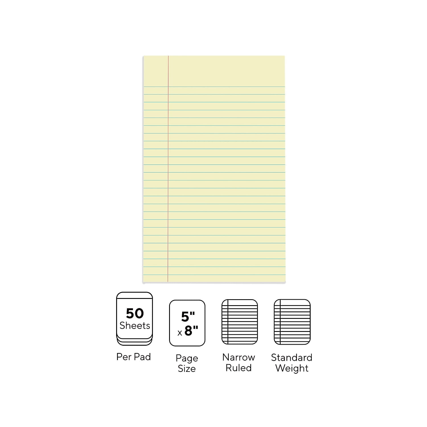 Staples Notepads 5" x 8" Narrow Ruled Canary 50 Sh./Pad 12 Pads/PK TR57293/18601