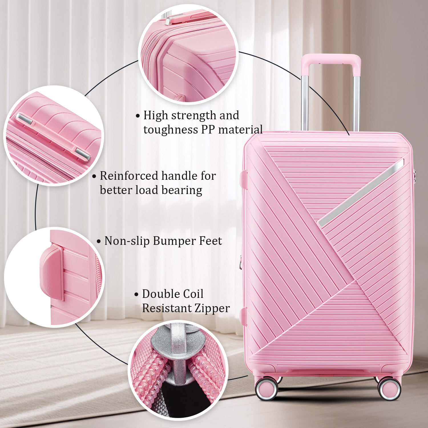Hardside Luggage Luggage Sets 4 Piece(14/20/24/28), Expandable Lightweight Suitcase with 4 Double 360 Degrees Mute Spinner Wheels PP Materials Durable TSA Lock Travel Luggage,Hardside Suitcase