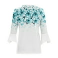 thumbnail image 4 of Xuyuer 3/4 Length Sleeve Womens Tops Round Neck Casual Summer Tunic Tops Basic Tees Blouses Cardigan Lightweight Button Down Casual Dressy T-Shirts Pleated Cute Shirts, 4 of 5