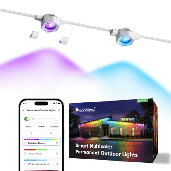 Open Box Nanoleaf N7401K03-15POL-NC 50ft Matter Smart Multicolor Permanent Outdoor Lights