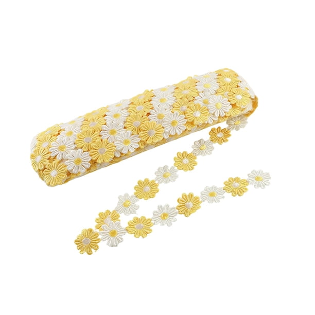 Cinta decorativa con margaritas, margarita bordada, poliéster duradero, adecuada Blanco Amarillo