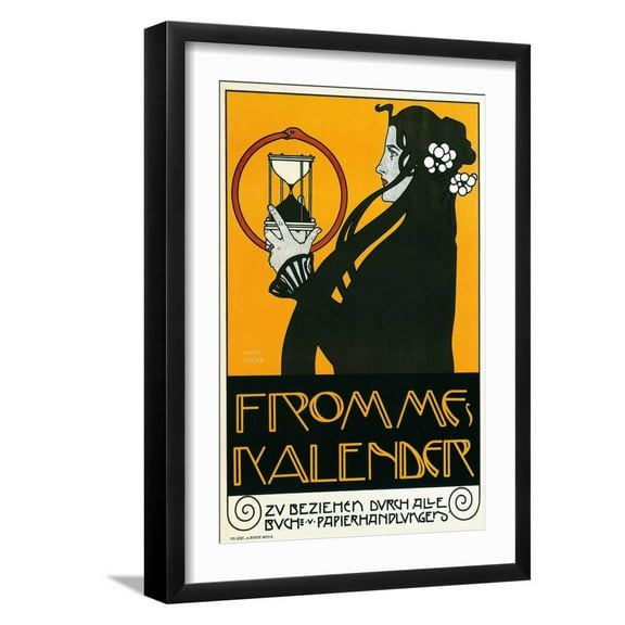 Art.com Fromme Calendar Printers Art Print by Alphonse Mucha, Black Frame Wall Art, 17" x 23"