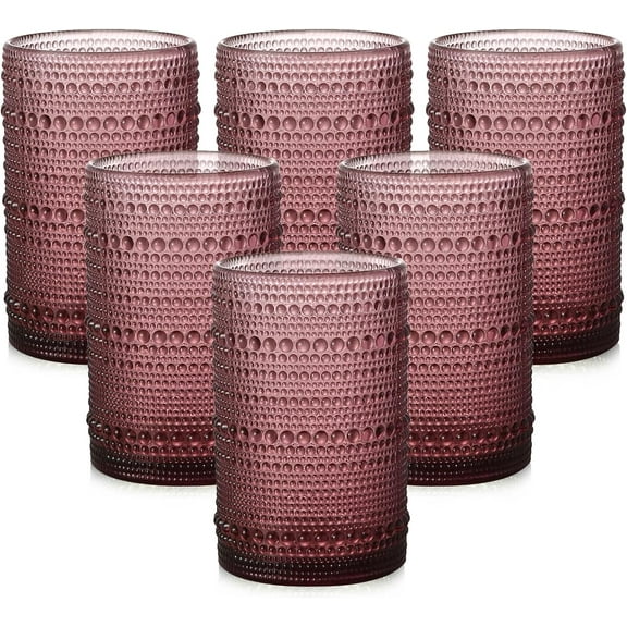 AllWays Plaza Vintage Glassware Drinking Glasses Set of 6,15 oz Hobnail Glass Cups,Embossed Purple Water Tumbler,for Beer,Cocktail,Whiskey,Juice and Various Mixed Drinks- 1 Cleaning Brush