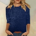 thumbnail image 2 of YOIAVAIOY Sparkly Tops for Women Elegant Shimmer Glitter 3/4 Sleeve Crew Neck Evening Shirts Trendy Going Out Party Tunic Blouses Dark Blue M, 2 of 7
