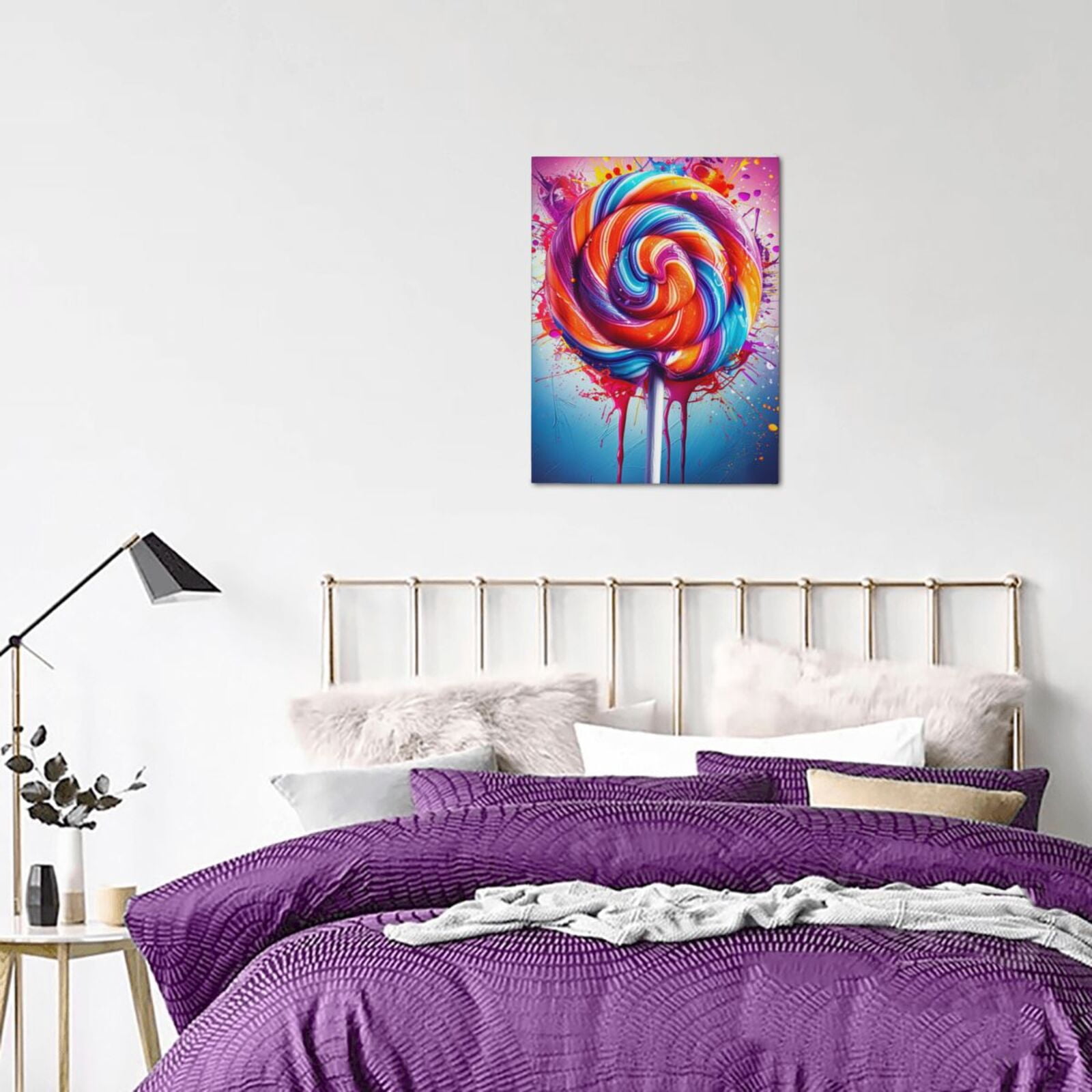 12x16 inch Frameless Canvas Picture Red Lollipop Poster,Kid Room,Candy Shop,Lounge,Yard Wall Decor Painting Prints,Classic Lollipop Oil Painting&nbsp;Wall Art,Gift For Lollipop Lovers Charm Gifts