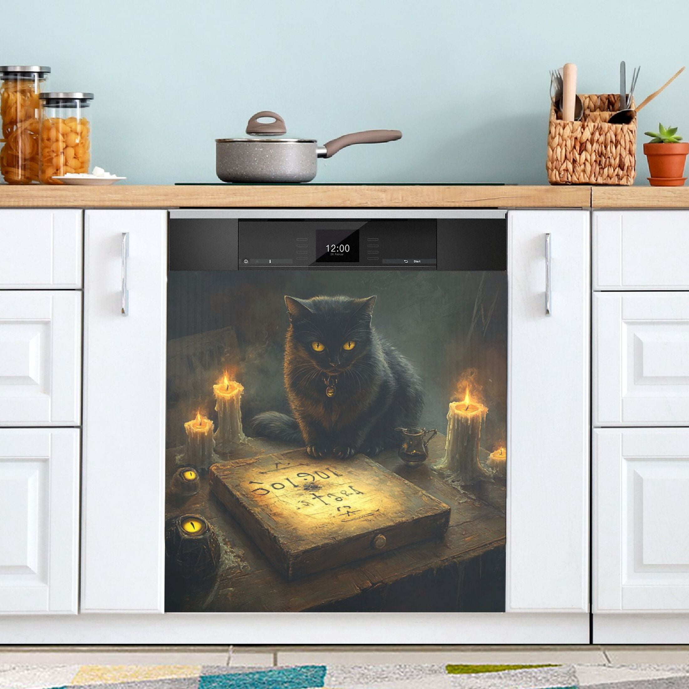Dishwasher Magnetic Sticker 23x26 Inch Refrigerator Magnetic Sticker Washing Machine Magnetic Sticker Kitchen Panel Magnetic Sticker Home Decor Beautiful Black Cat