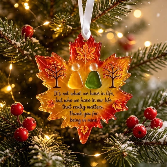 Thanksgiving Ornament Sea Glass Ornament, Maple Leaf Shaped Inspirational Quote Acrylic Hanging Pendant, Shatterproof Sentimental Keepsake for Friend, Family, Window