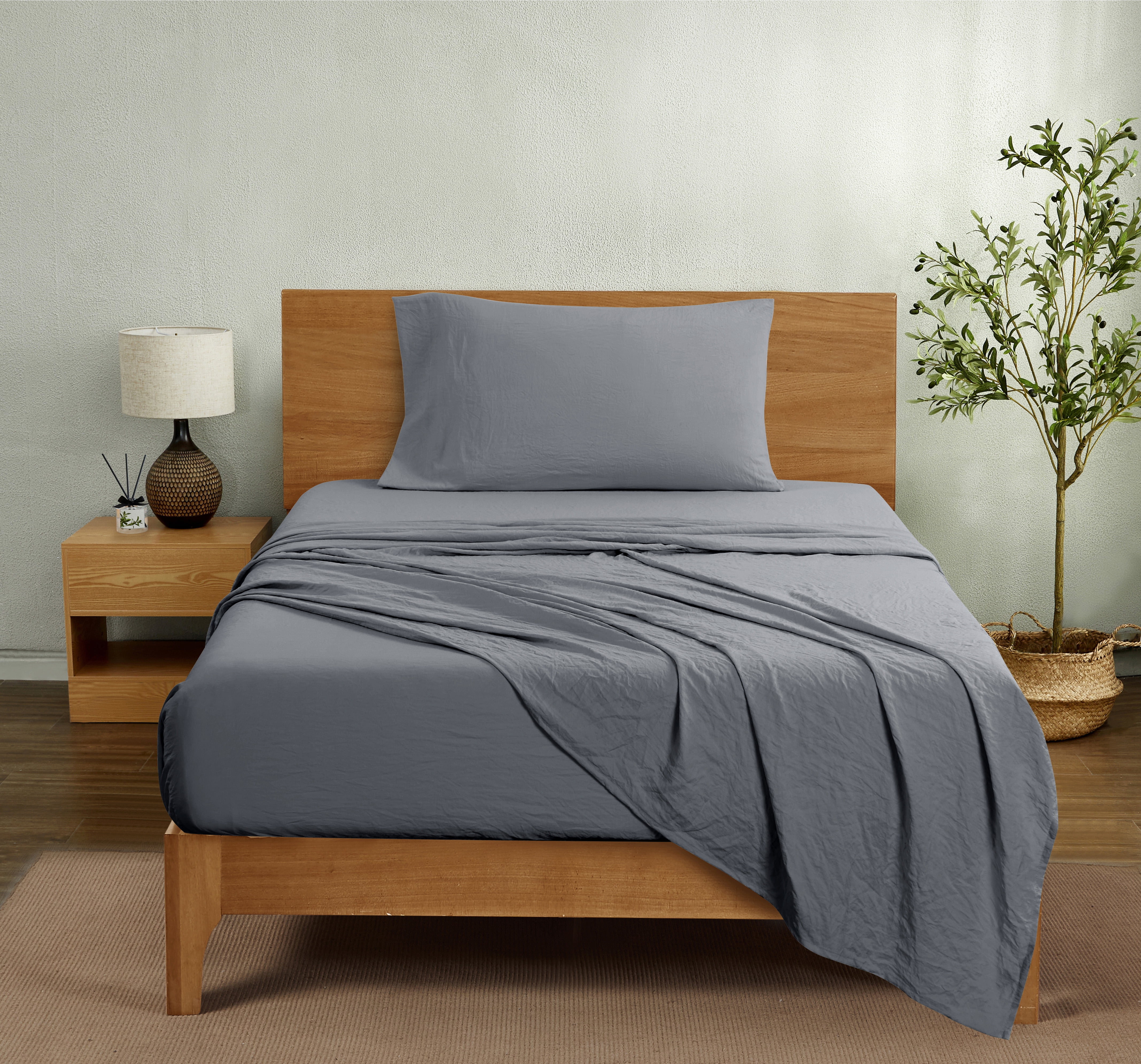 Mainstays Washed Ultra Soft Microfiber Bed Sheet Set, Twin-XL, Soothing Grey, 3 Piece