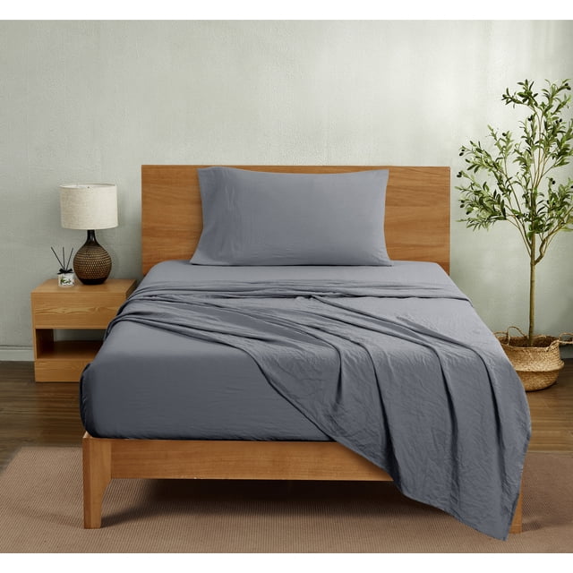 Ensemble de draps en microfibre ultra-douce prélavée Mainstays, Twin-XL, Argent doux, 3 pièces