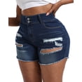 thumbnail image 3 of Gocolloa Women Plus Size Jean Shorts Sexy Stretchy High Waisted Frayed Raw Hem Denim Shorts Royal Blue 26W, 3 of 5