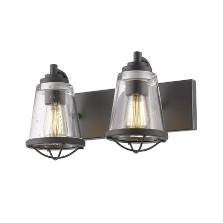 2 Light Contemporary Steel Vanity Light Fixture with Cone Clear Seedy Glass-8.88 inches H By 16 inches W-Bronze Finish Bailey Street Home
