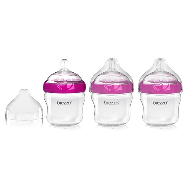 Baby Brezza Natural Baby Bottle Easiest to Clean Pink, 5oz, 3 Pack