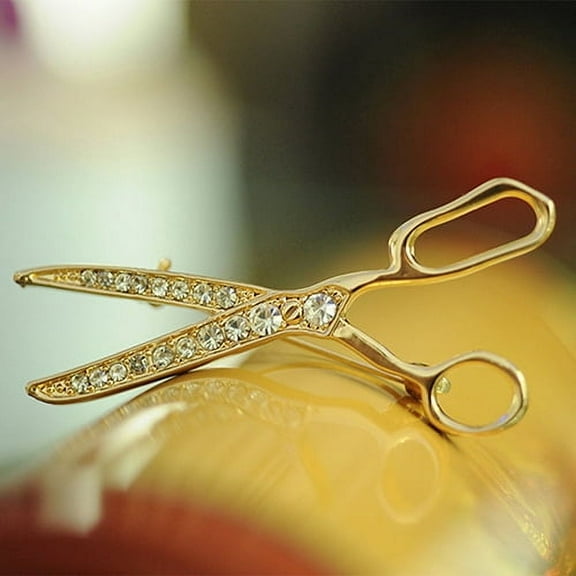 Opvise Lovely Handmade Rhinestone Scissor Gold-Plated Brooch Pin Jewelry Best Xmas Gift