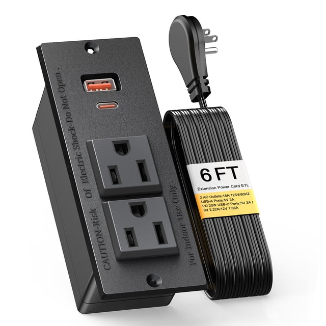 Power Strip Kungfuking USB C PD 20 W 2 enchufes AC empotrados