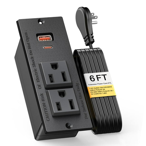 Power Strip Kungfuking USB C PD 20 W 2 enchufes AC empotrados