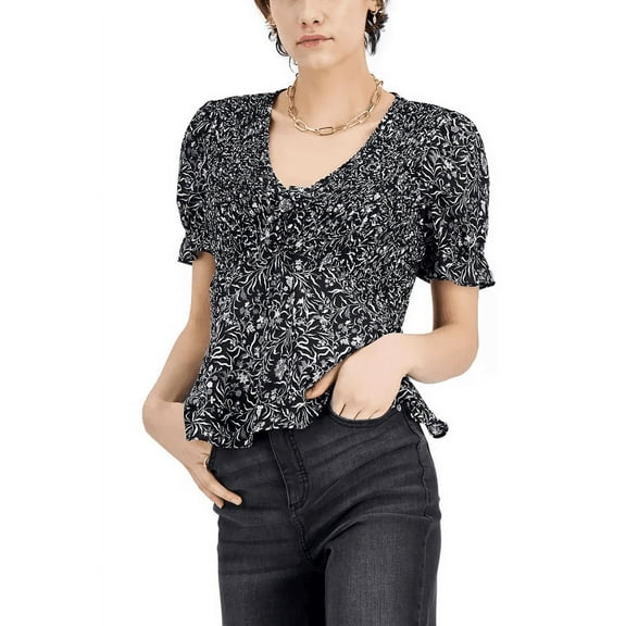 INC International Concepts PETITE GISELLE BLACK Women's Peplum Top, US X-Large