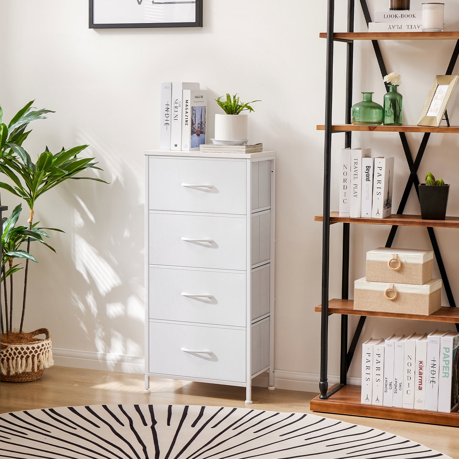 CONCETTA 4-Drawer Fabric Dresser Storage Chest for Bedroom, Closet, Storage Furniture for Adults, White