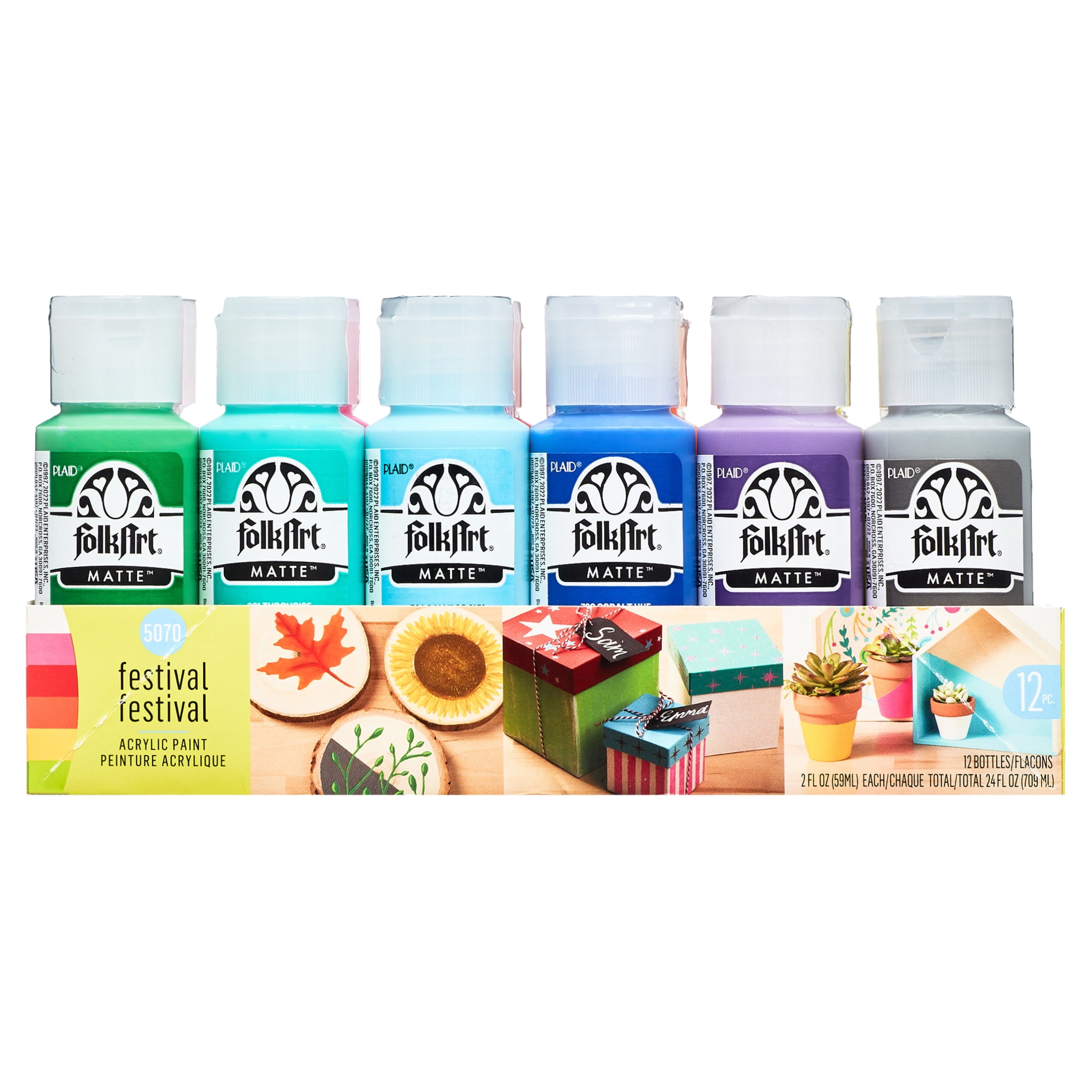 FolkArt 5070E Acrylic Craft Paint Set, Matte Finish, Festival, Set of 12, 24 fl oz