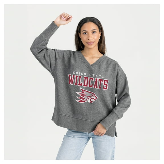 Women's Gameday Couture Gray Cal State Chico Wildcats French Terry V-Neck Pullover Sweatshirt
