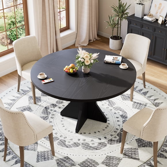 Garvee 47" Round Dining Table, Kitchen Table for 4-6 People, Circle Tables with Sturdy Pedestal Base, Space Saving Dinning Room Furniture for Living Room, Kitchen, Apartment
