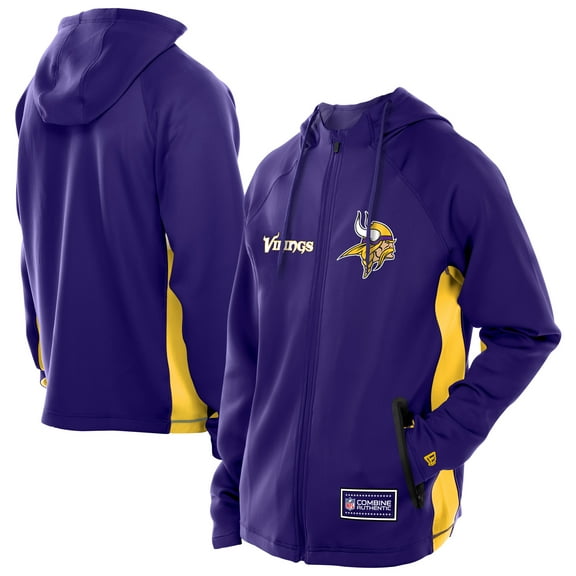 Men's New Era Purple Minnesota Vikings Combine Authentic Raglan Scuba Full-Zip Hoodie