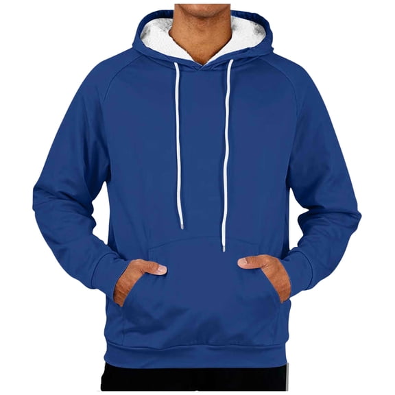 ZQUUVOU Men's Fleece Lined Hoodie Long Sleeve Adjustable Drawstring Hooded Solid Color Pullover with Pocket Blue
