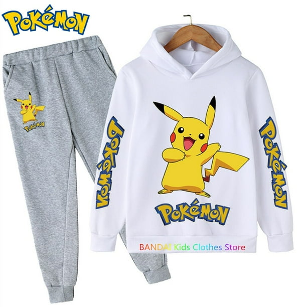Conjunto de ropa deportiva de algodón con capucha para niño Y niña, sudadera con capucha de Pokémon Pikachu, pantalones, ropa para 2 peces 4 5 6 7 8 9 10 11 12 13 14 Y qym unisex