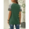 thumbnail image 6 of TEMOFON Leopard Print Tops for Women Short Sleeve Crew Neck Shirts Patchwork T Shirt Basic Blouse Green Tee, 6 of 7