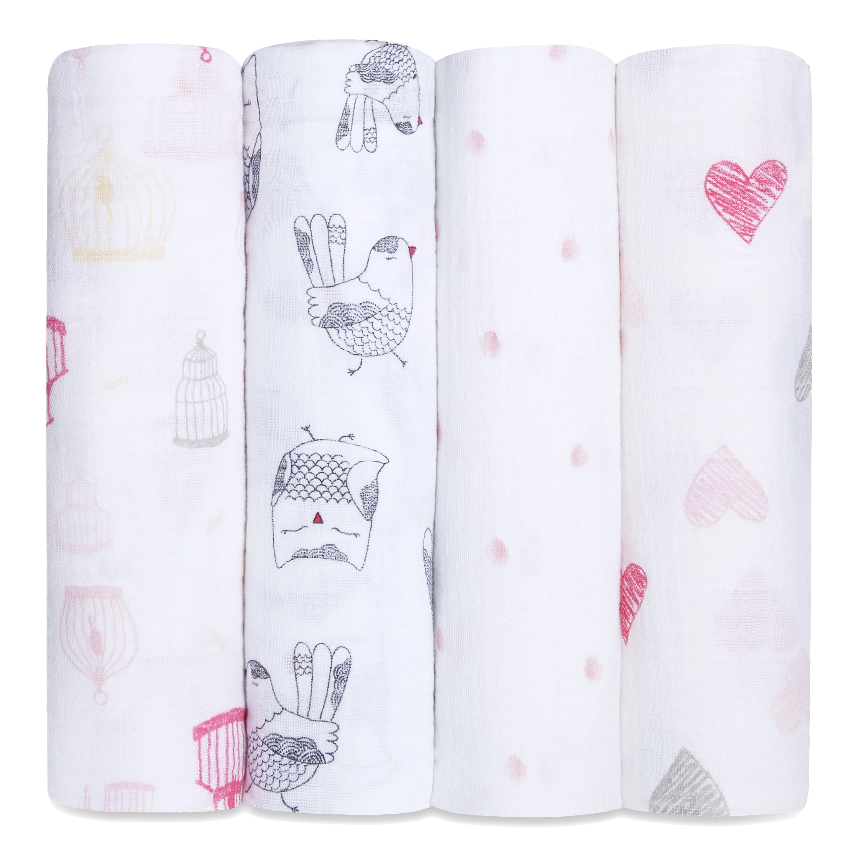 aden + anais Classic Swaddle Blankets, 4pack, Lovebird Pink Walmart