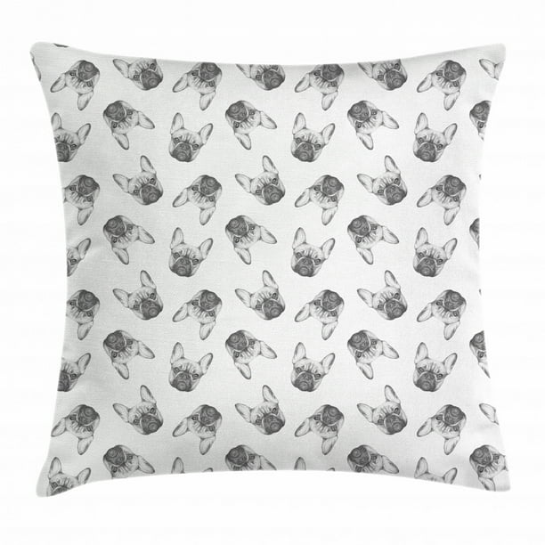Bulldog Throw Pillow Cushion Cover Hand Drawn Style Pattern With Realistic Monochrome Dog Faces Decorative Square Accent Pillow Case 16 X 16 Inches Charcoal Grey Pale Grey White By Ambesonne Walmart Com