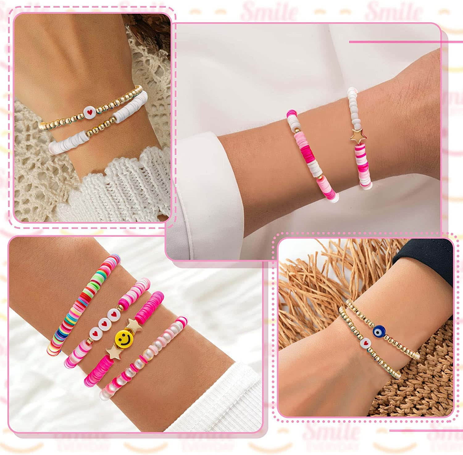 XIYANIKE Summer New Rainbow Smile Face Beads Bracelets For Women Girls  Fashion Trendy Jewelry Friend Gift Party bracelet femme