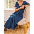 thumbnail image 3 of Avidlove Women Nightgowns Side Split Long Nightshirts Short Sleeve Soft Sleepwear V Neck Nightdress with Pockets, 3 of 7