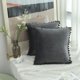 thumbnail image 2 of Fundas de almohada de 16x16 pulgadas/40x40 cm, paquete de 2 fundas de almohada decorativas cuadradas de terciopelo con pompones suaves y acogedores para decoración del hogar de, 2 of 5