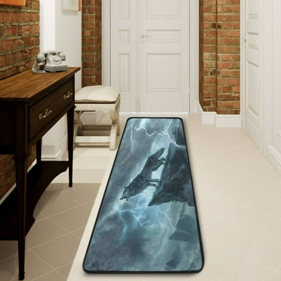 Ryvnso Wolf Stand on Mountain Hallway Runner Rugs Floor Carpet Non Slip Entryway Mat 2' x 6'