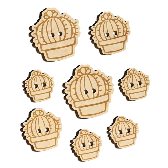 Hand Drawn Cactus With Flower Doodle Wood Buttons for Crochet Knitting Sewing DIY Craft - 1.00 Inch Medium (7pcs)