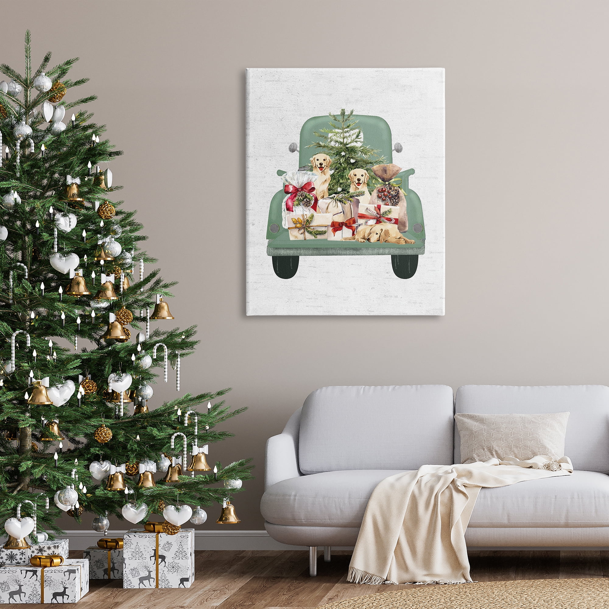Stupell Industries Holiday Gift Truck Holiday Painting Gallery Wrapped Canvas Art Print Wall Art, 36 x 48