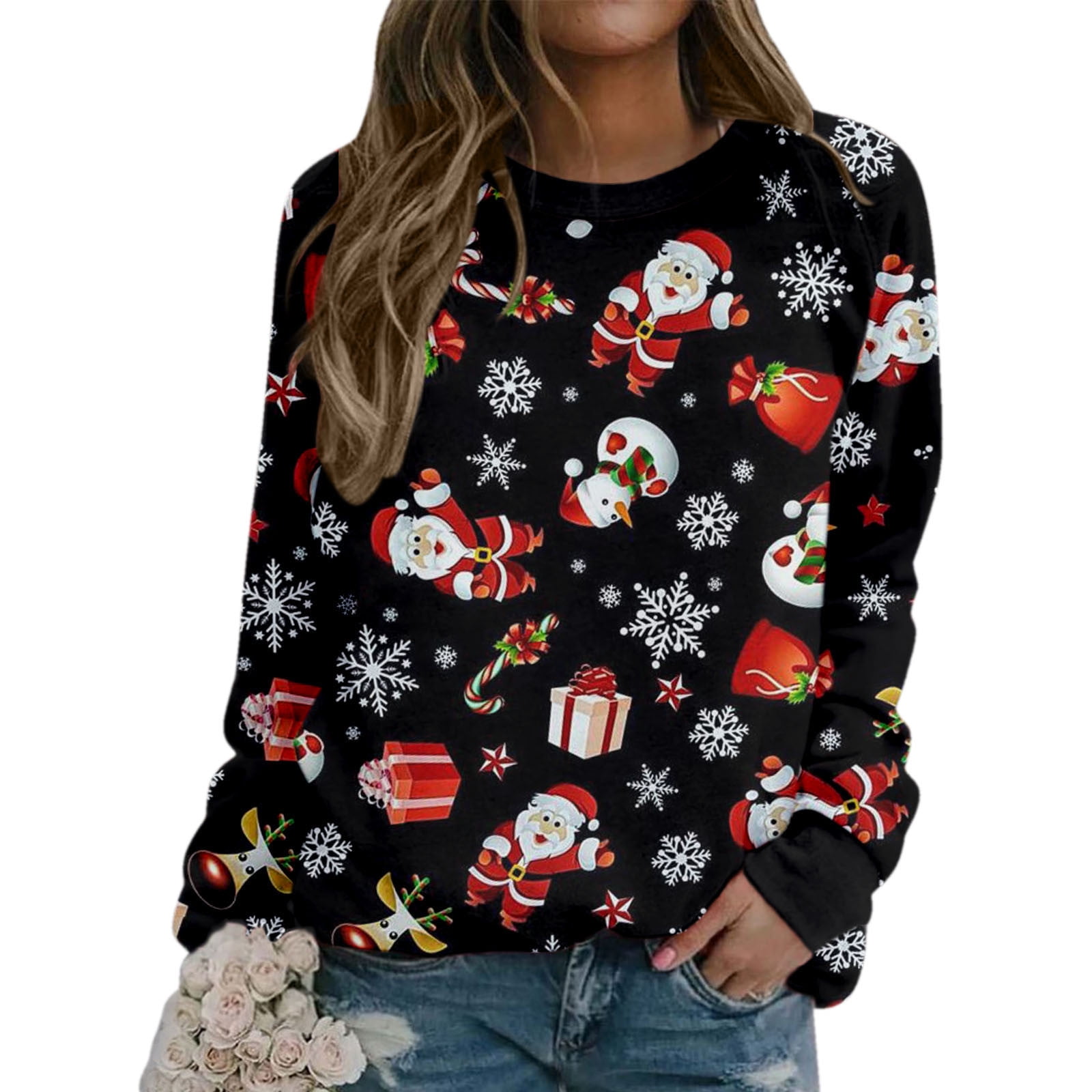 B91xZ Ugly Christmas Sweater Women's Plus Size Sweatshirts Color Block Ugly Christmas Sweater Plus Size Womens