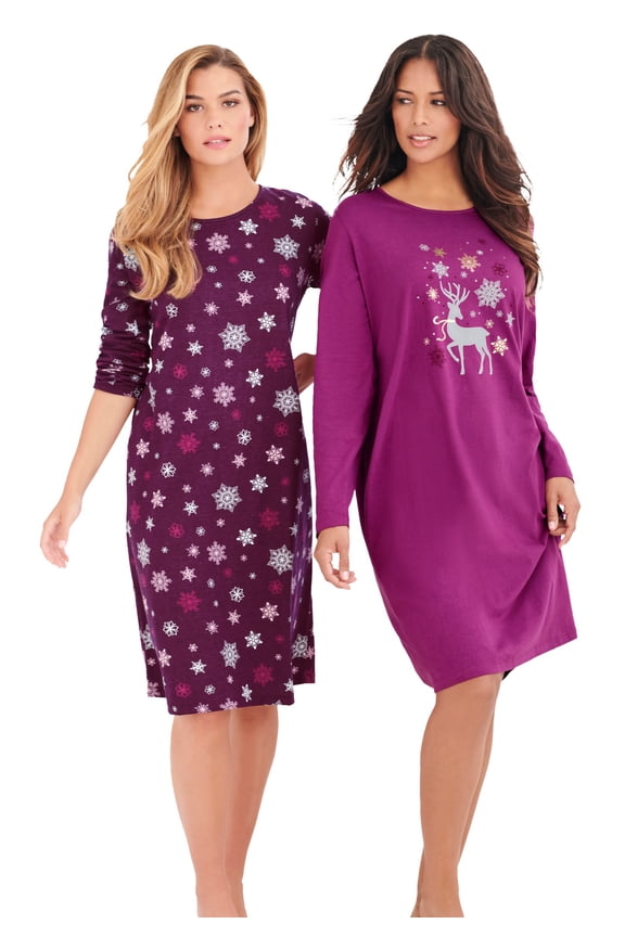 Plus Size 2-Pack Long-Sleeve Sleepshirt